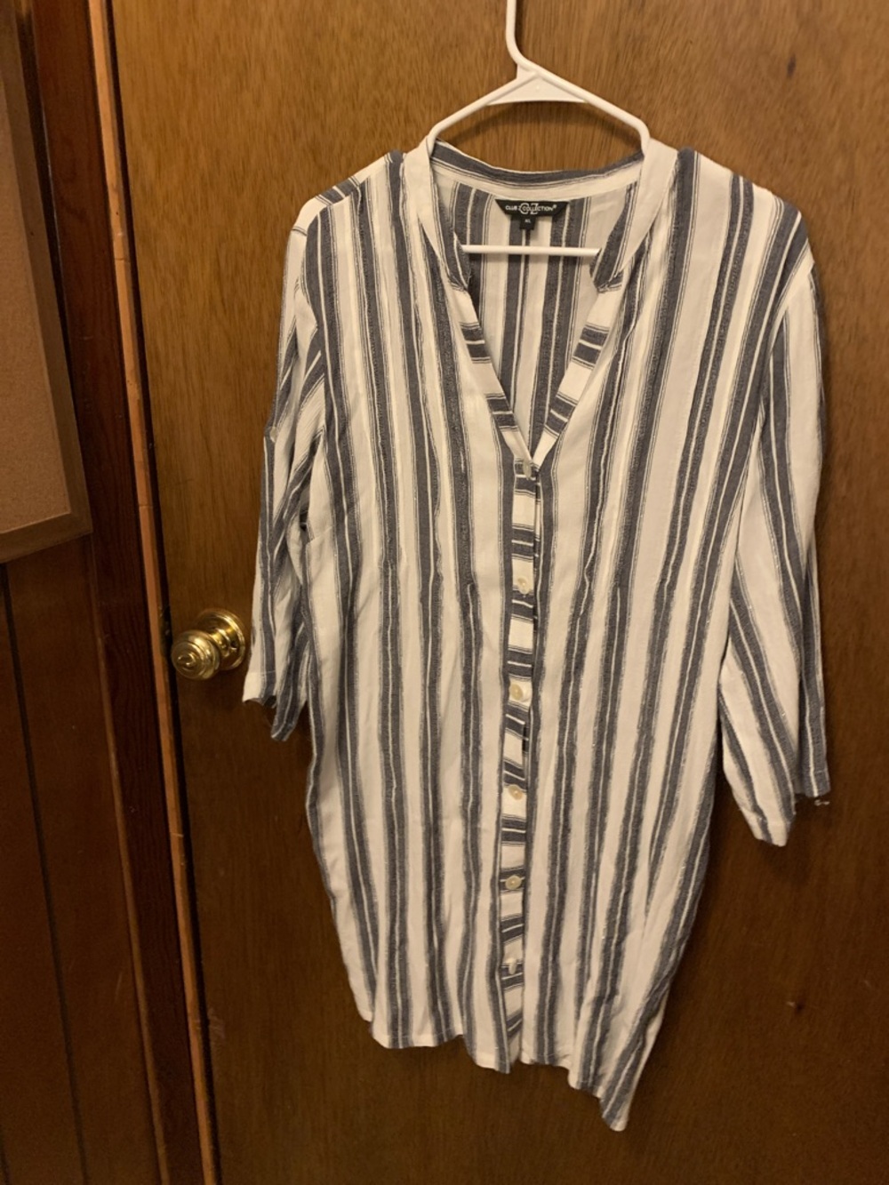 Blue and White Striped Tunic Shirt - Relaxed Button-Front